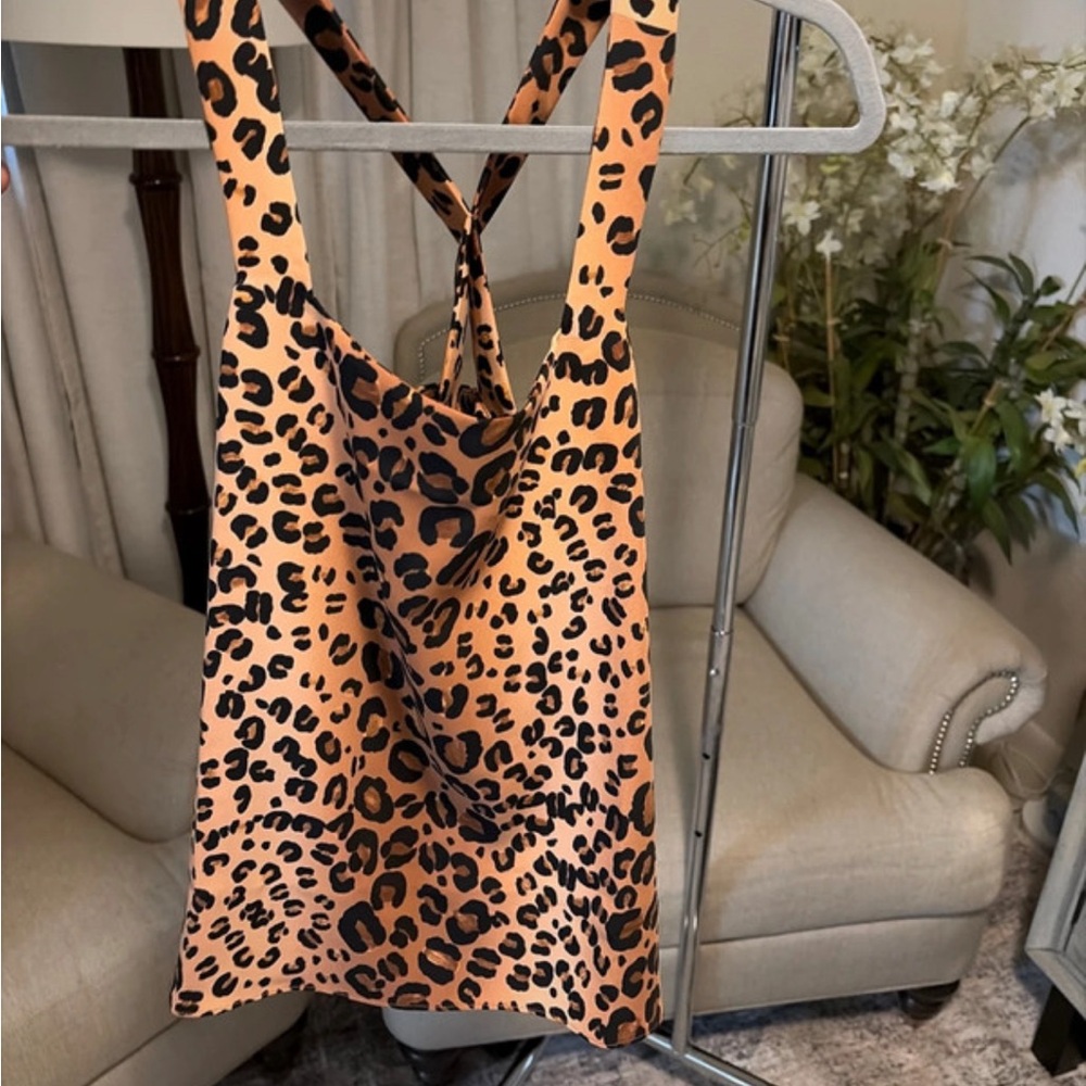 Leopard Print Tote Bag in Peach with Black Spots